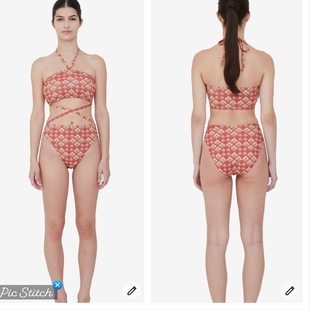 Beth Richards Gina Swimsuit Triangle Geo Print Saffron